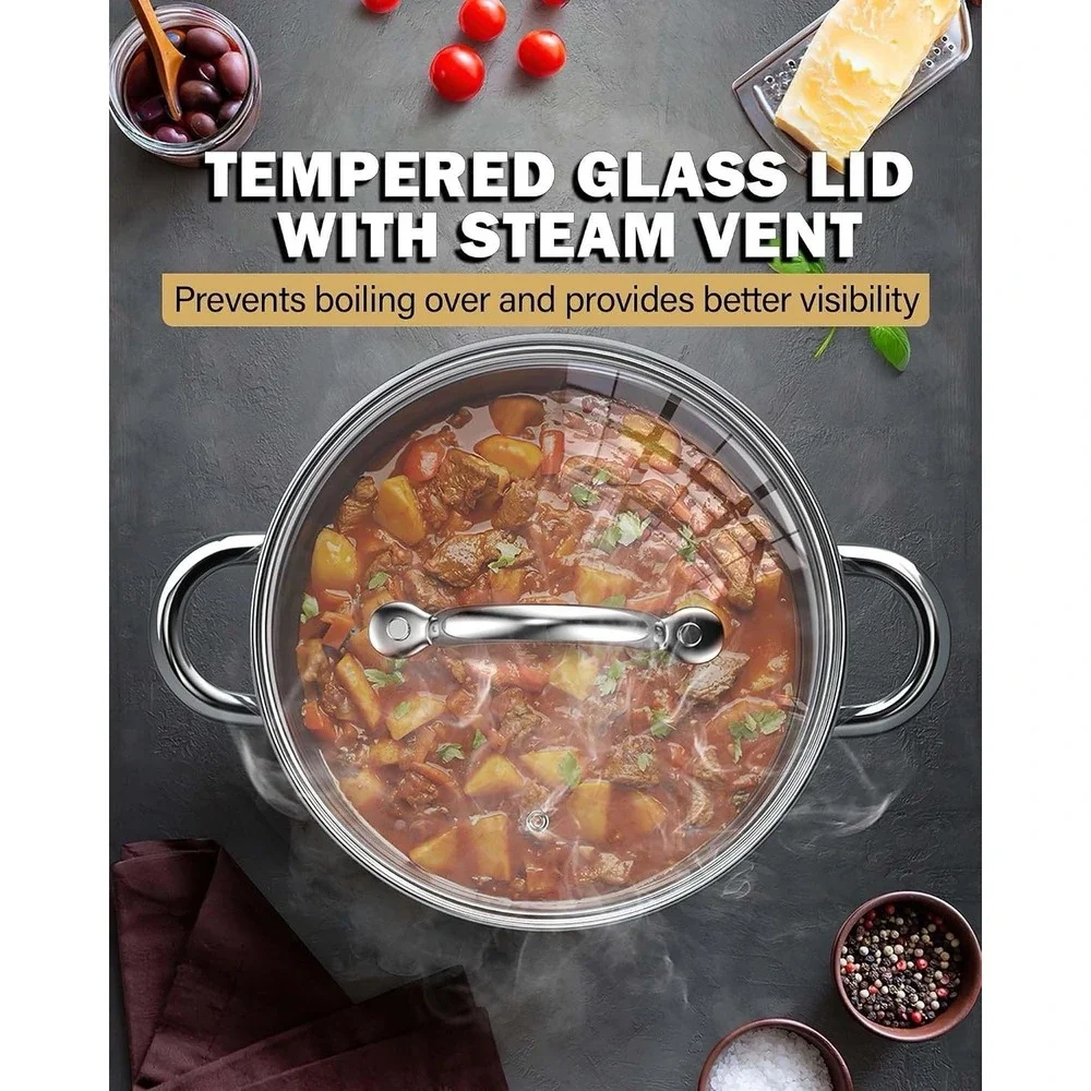 Cook N Home Basics Stainless Steel Cookware Sets, 6-Piece Pots and Pans NIB